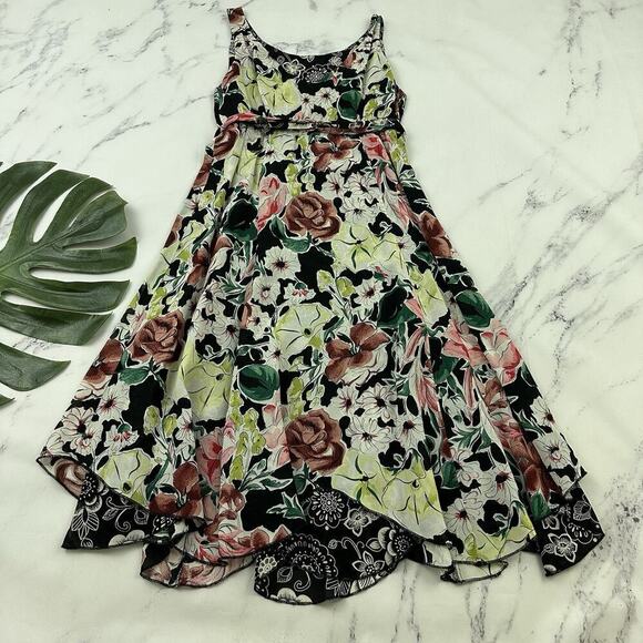 Womens Vintage 90s Reversible Slip Dress Size S Black Pink Floral Flutter Midi - Picture 5 of 16